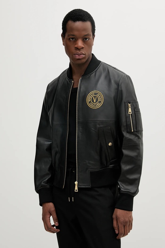 Versace Jeans Couture bőr bomberdzseki nem szigetelt fekete 78GAVP06.CPPS3