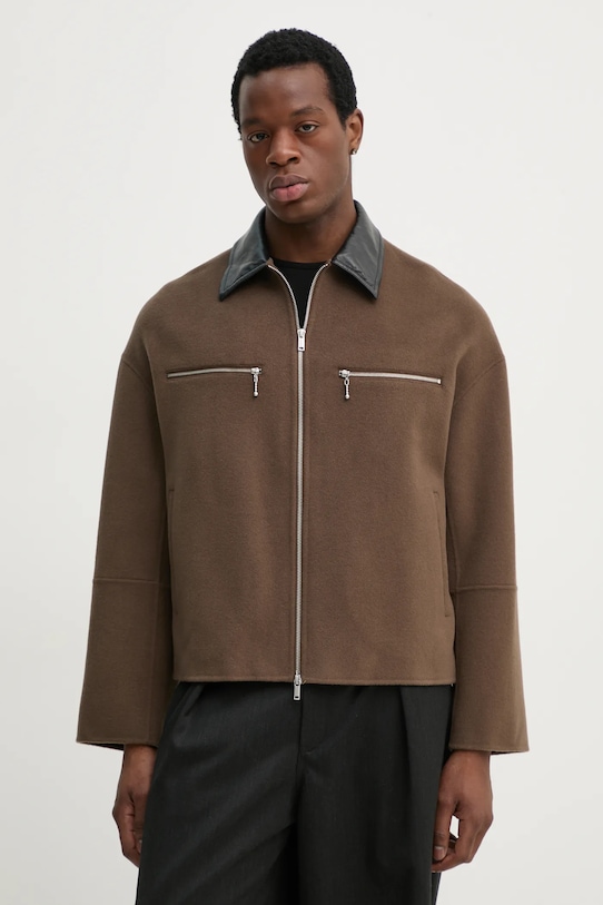 Вовняна куртка-сорочка Nanushka MALACHI без підкладки коричневий NM25RSJK04326