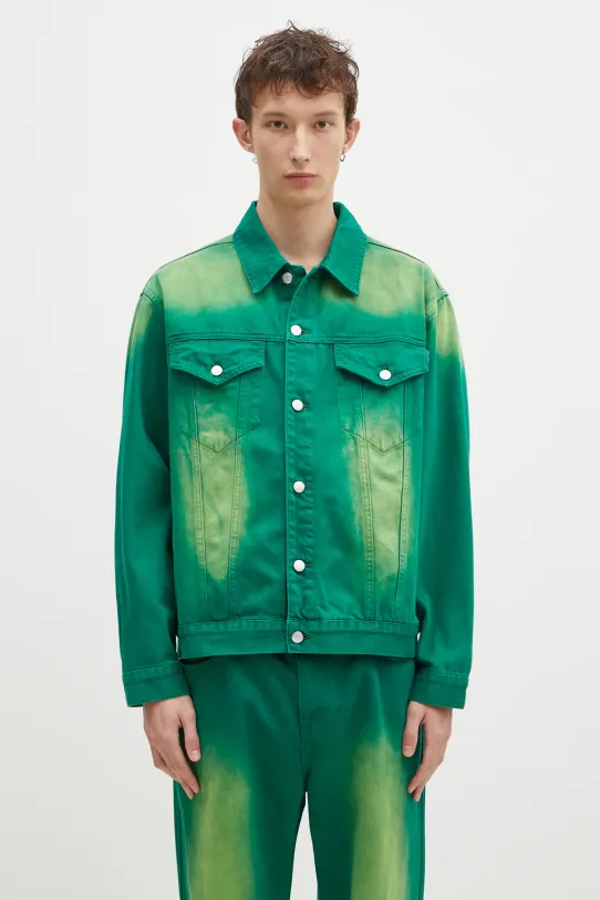 Billionaire Boys Club geacă din denim Garment Dyed Denim Jacket fara gluga verde B24411