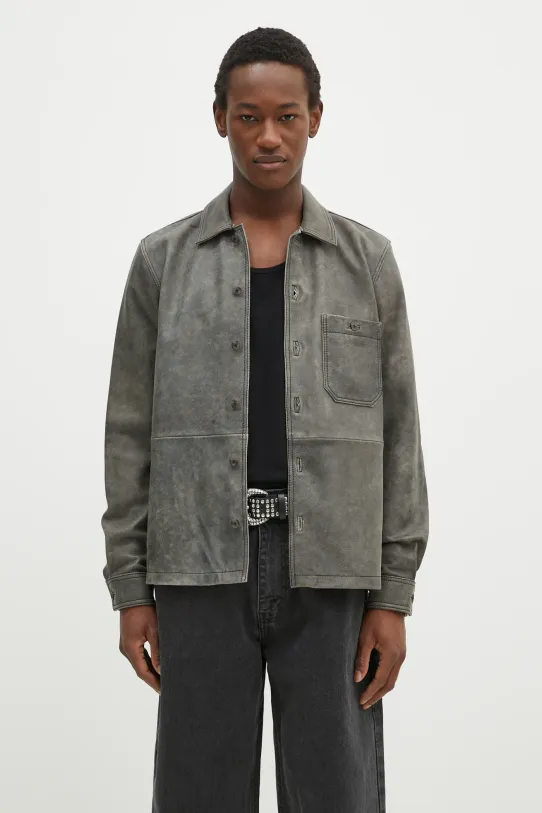 Samsoe Samsoe kurtka skórzana Saruffo X C bez kaptura szary M24400053