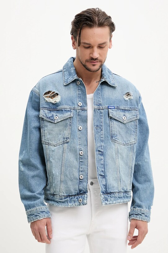 Džínová bunda Hugo Blue bez kapuce modrá 50534526