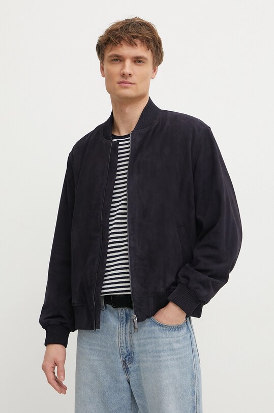 Calvin Klein jacheta bomber din piele intoarsa cu captuseala bleumarin K10K114116