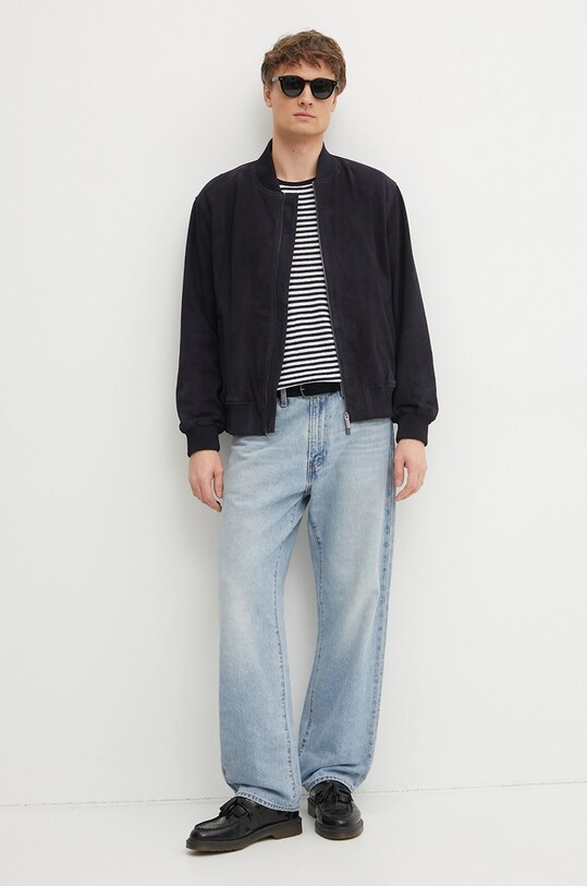 Calvin Klein jacheta bomber din piele intoarsa K10K114116 bleumarin SS25