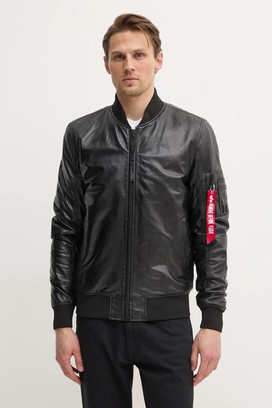 Alpha Industries geaca bomber de piele MA-1 Leather cu captuseala negru 156141