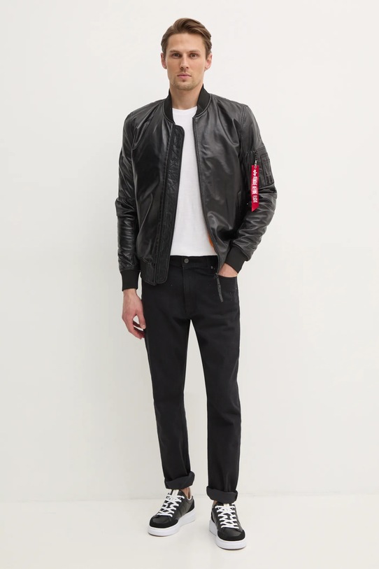 Alpha Industries leather bomber jacket MA-1 Leather with lining black 156141