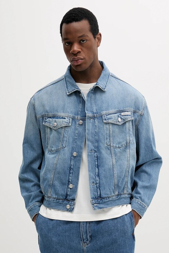 Calvin Klein Jeans kurtka jeansowa bez kaptura niebieski J30J327587