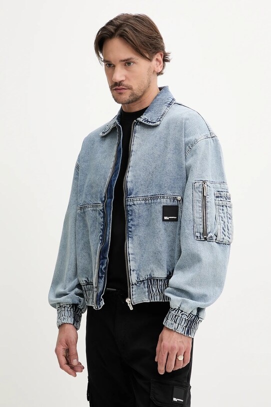 Džínová bunda Karl Lagerfeld Jeans bez kapuce modrá A2M14018