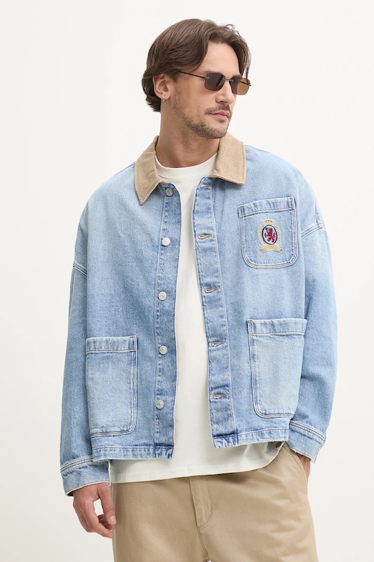 Rifľová bunda Tommy Jeans bez kapucne modrá DM0DM21049