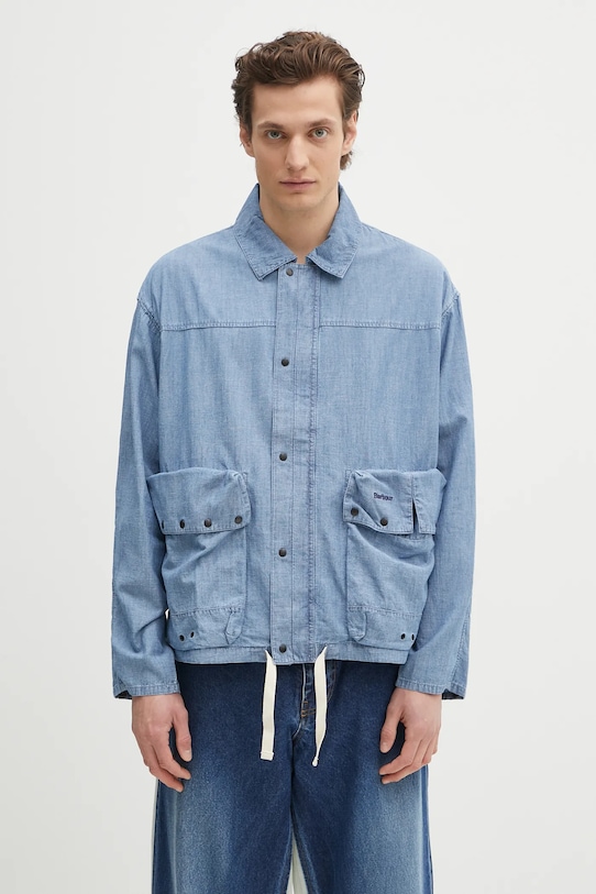 Πουκάμισο από λινό Barbour Barbour Durham Chambray Casual Jacket μακρύ μπλε MCA1038