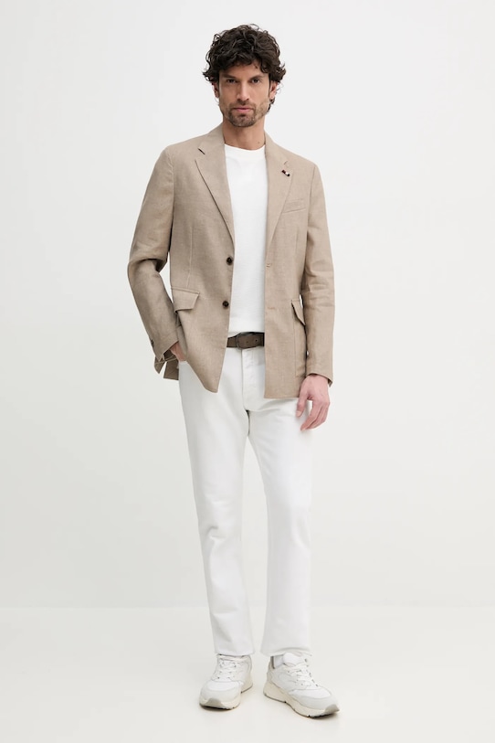 Λινό πανωφόρι Tommy Hilfiger SQTHL5965.SQTH503 μπεζ SS25