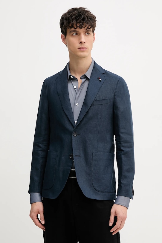 Ľanové sako Tommy Hilfiger jednofarebný tmavomodrá SQTHL5966.SQTH500