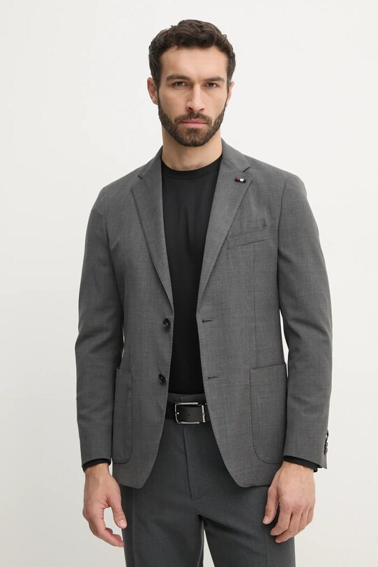 Μπλέιζερ με μίγμα μαλλιού Tommy Hilfiger κανονικό γκρί SQTHL6505.SQTH401