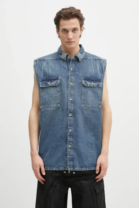 Džínová vesta Rick Owens DRKSHDW Tommy Jumbo Outershirt nezateplené modrá DU01E3764.DWB