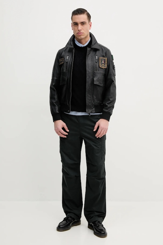 Aeronautica Militare geaca de piele PN5046PL265 negru SS25