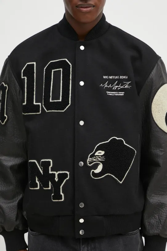 MKI MIYUKI ZOKU kurtka bomber wełniana Patch Varsity czarny PATCH.VARSITY.BLACK