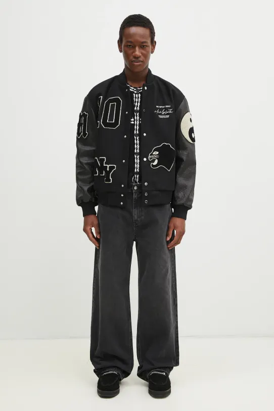 MKI MIYUKI ZOKU kurtka bomber wełniana Patch Varsity PATCH.VARSITY.BLACK