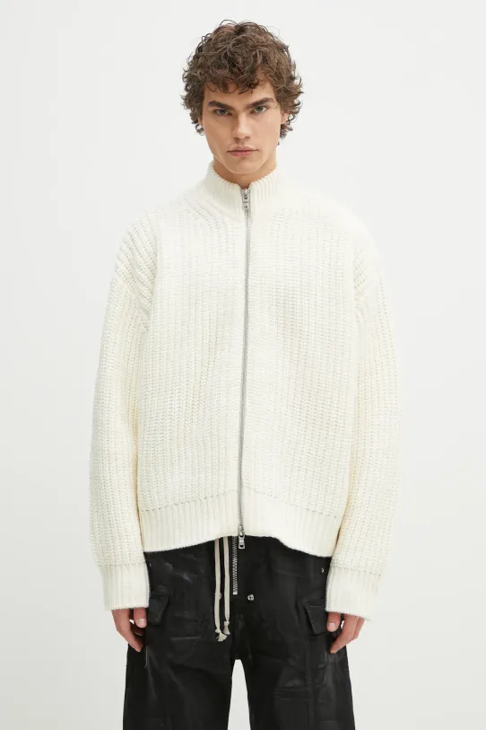 MKI MIYUKI ZOKU cardigan din amestec de lana Chuky Rib Knit Track Jacket groase bej CHUKY.RIB.KNIT.TRACK.J.