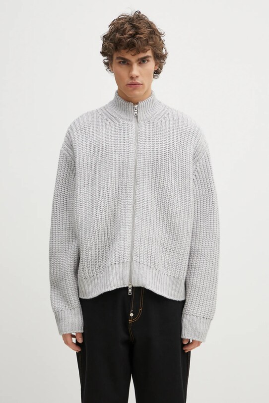 MKI MIYUKI ZOKU cardigan din amestec de lana Chuky Rib Knit Track Jacket uni gri CHUKY.RIB.KNIT.TRACK.GR