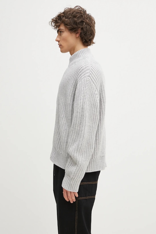 Jopica s primesjo volne MKI MIYUKI ZOKU Chuky Rib Knit Track Jacket CHUKY.RIB.KNIT.TRACK.GR siva SS25