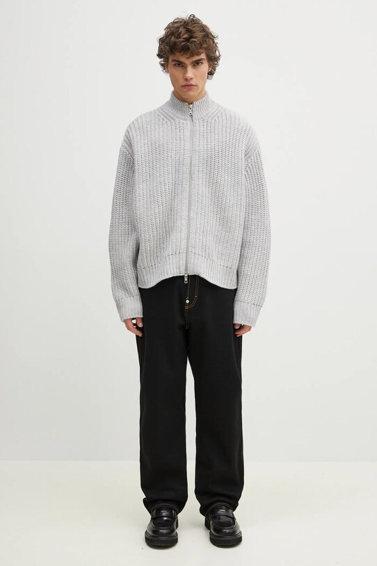 Kardigán s prímesou vlny MKI MIYUKI ZOKU Chuky Rib Knit Track Jacket CHUKY.RIB.KNIT.TRACK.GR sivá