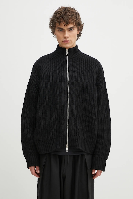 Кардиган с примесью шерсти MKI MIYUKI ZOKU Chuky Rib Knit Track Jacket с добавлением шерсти чёрный CHUKY.RIB.KNIT.TRACK.BL