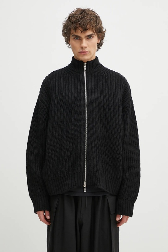 Жилетка с вълна MKI MIYUKI ZOKU Chuky Rib Knit Track Jacket изчистен черен CHUKY.RIB.KNIT.TRACK.BL