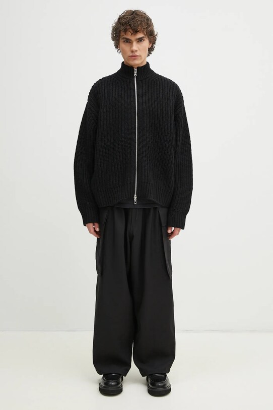 MKI MIYUKI ZOKU cardigan din amestec de lana Chuky Rib Knit Track Jacket CHUKY.RIB.KNIT.TRACK.BL negru