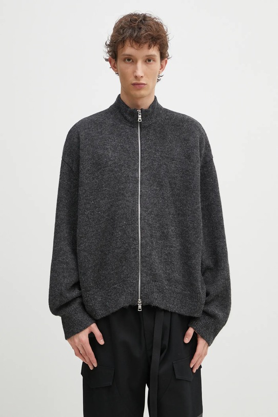 MKI MIYUKI ZOKU cardigan din amestec de lana Mohair Blend Knit Track Jacket uni negru MOHAIR.BLEND.KNIT.TRACK