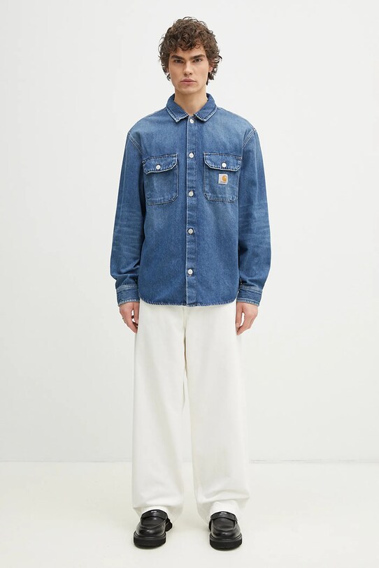 Carhartt WIP giacca di jeans Harvey Shirt Jac I033346.014L blu