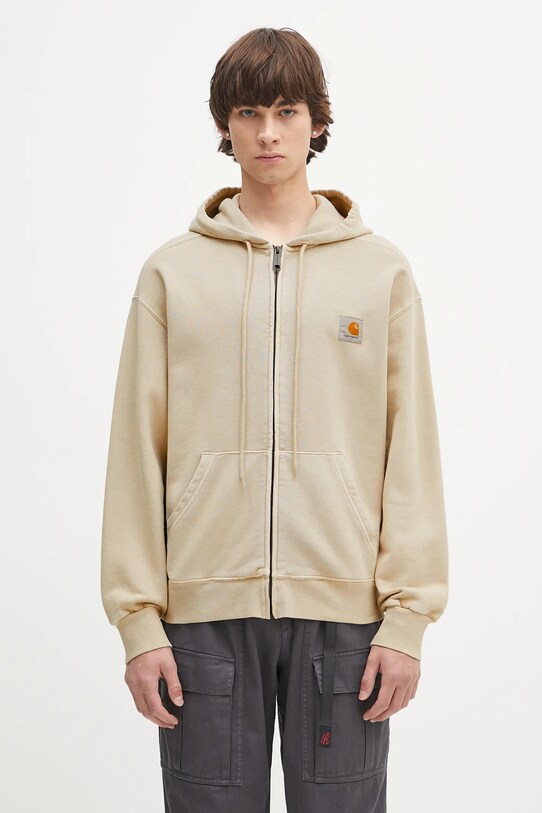 Carhartt WIP hanorac de bumbac Hooded Nelson Jacket cu gluga bej I033064.2LPGD