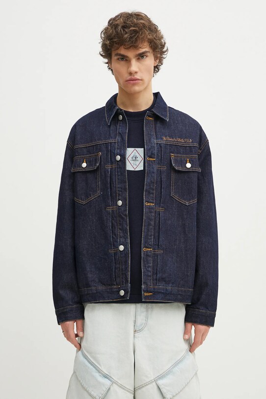 Billionaire Boys Club geacă din denim Script Logo Denim Jacket necaptusit bleumarin B25107
