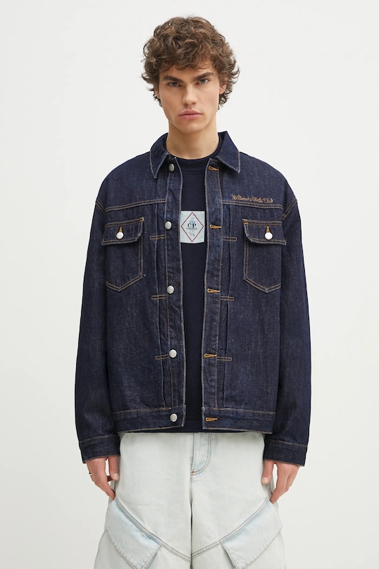 Rifľová bunda Billionaire Boys Club Script Logo Denim Jacket bez kapucne tmavomodrá B25107