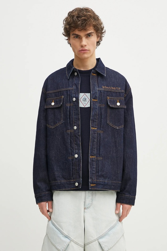 Джинсовая куртка Billionaire Boys Club Script Logo Denim Jacket без капюшона тёмно-синий B25107
