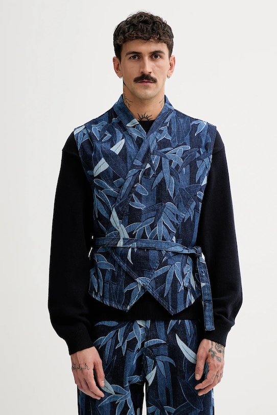 Kenzo bezrękawnik jeansowy bez kaptura granatowy FF55DV0026P1.DM