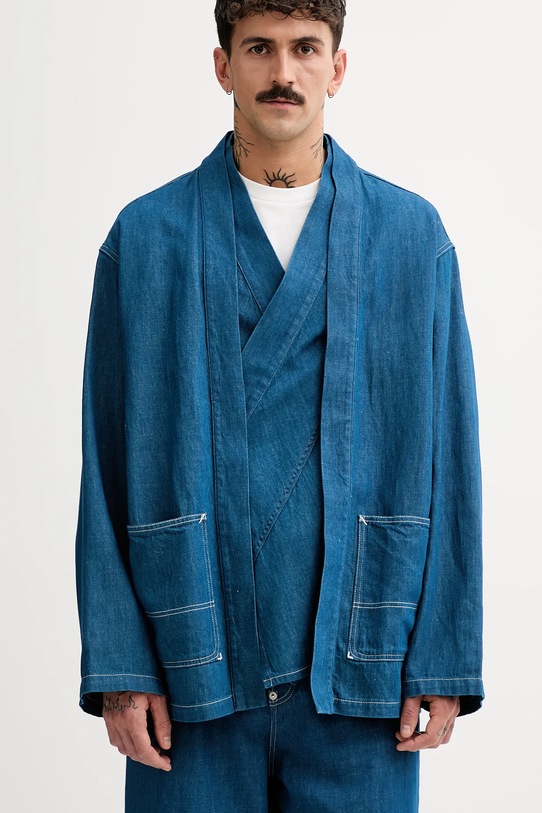 Kenzo kurtka z domieszką lnu niebieski FF55DV1436T1.DM