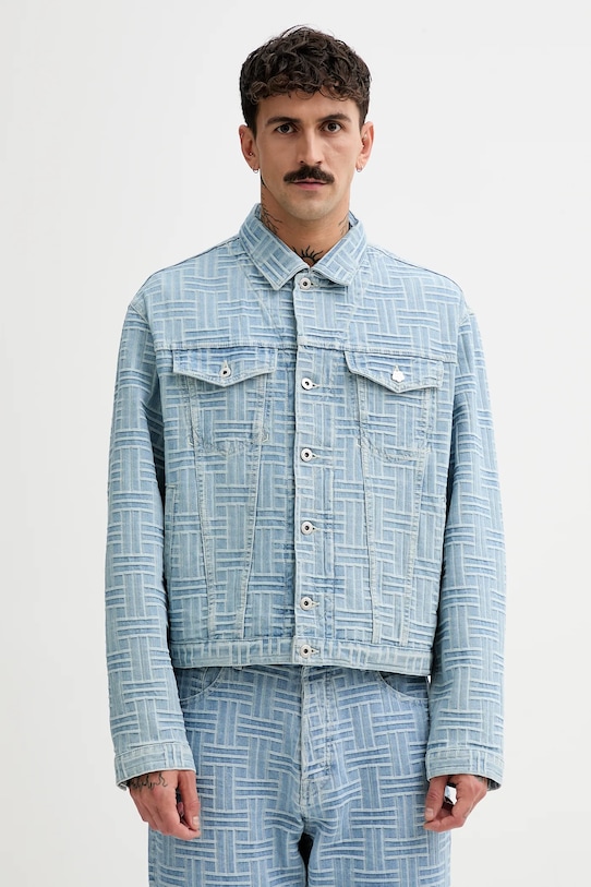 Kenzo kurtka jeansowa bez kaptura niebieski FF55DV3026J4.DB