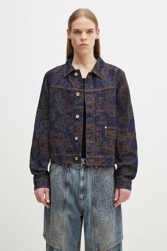 Kenzo kurtka jeansowa bez kaptura granatowy FF55DV3096V1.DM