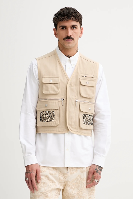 Kenzo bezrękawnik bawełniany bez kaptura beżowy FF55OU0099OT.11