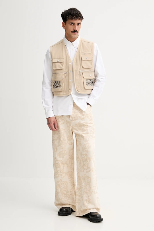 Kenzo bezrękawnik bawełniany FF55OU0099OT.11 beżowy SS25