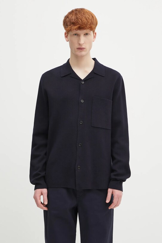 Vlnený kardigán Norse Projects Nicolai Merino Cotton Milano Jacket tenká tmavomodrá N45.0619.7004