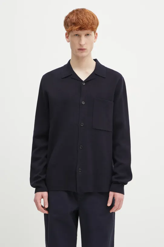 Norse Projects kardigan wełniany Nicolai Merino Cotton Milano Jacket gładkie granatowy N45.0619.7004