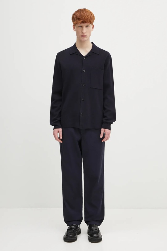 Norse Projects cardigan din lână Nicolai Merino Cotton Milano Jacket bleumarin N45.0619.7004