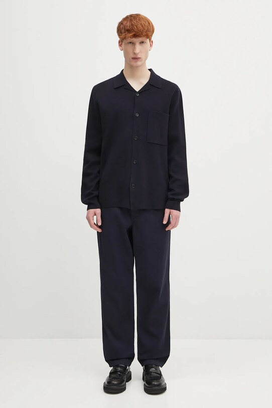Norse Projects kardigan wełniany Nicolai Merino Cotton Milano Jacket granatowy N45.0619.7004