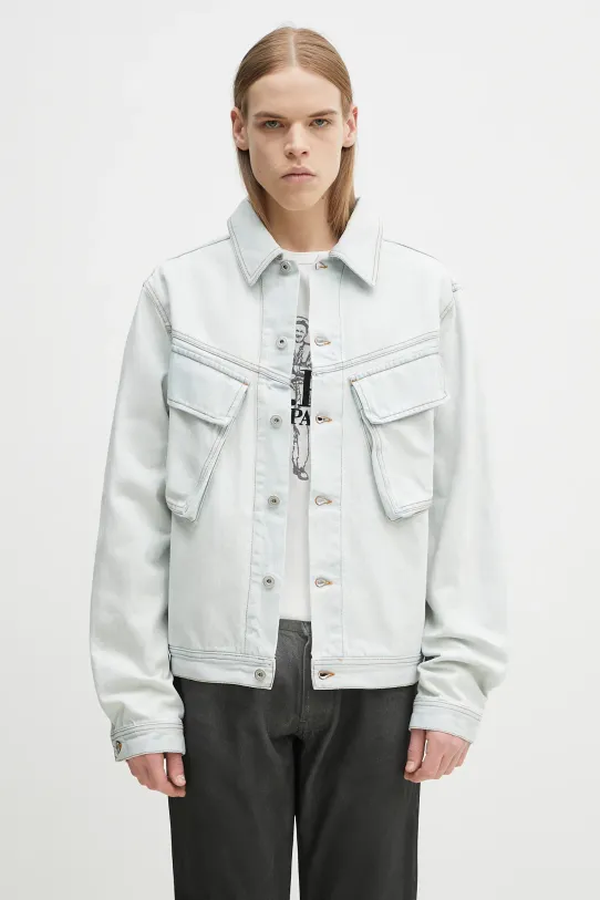 Džínová bunda Marcelo Burlon Bleach Denim Cargo Jacket Light Blue No nezateplené modrá CMYE01HS25DEN0014000