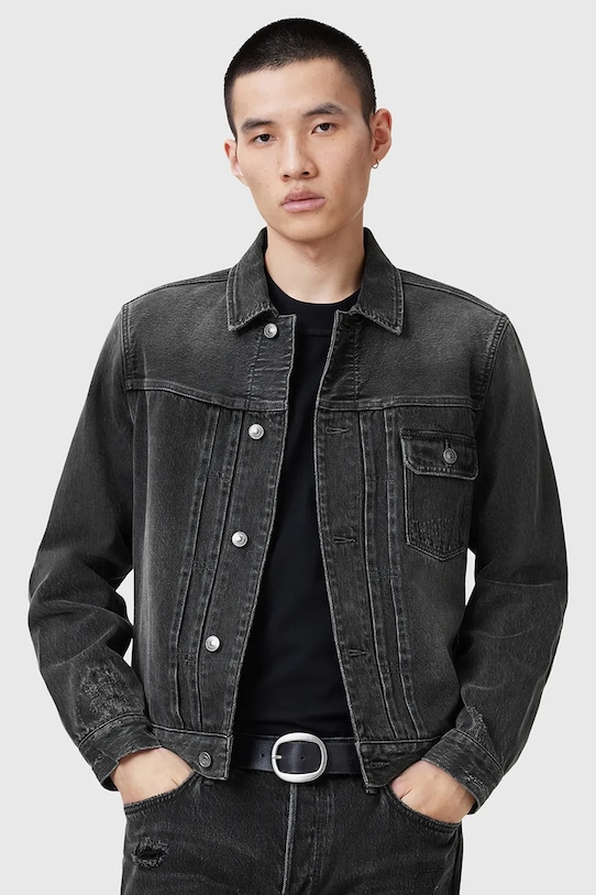 AllSaints geaca jeans JAYGER necaptusit negru M014OC