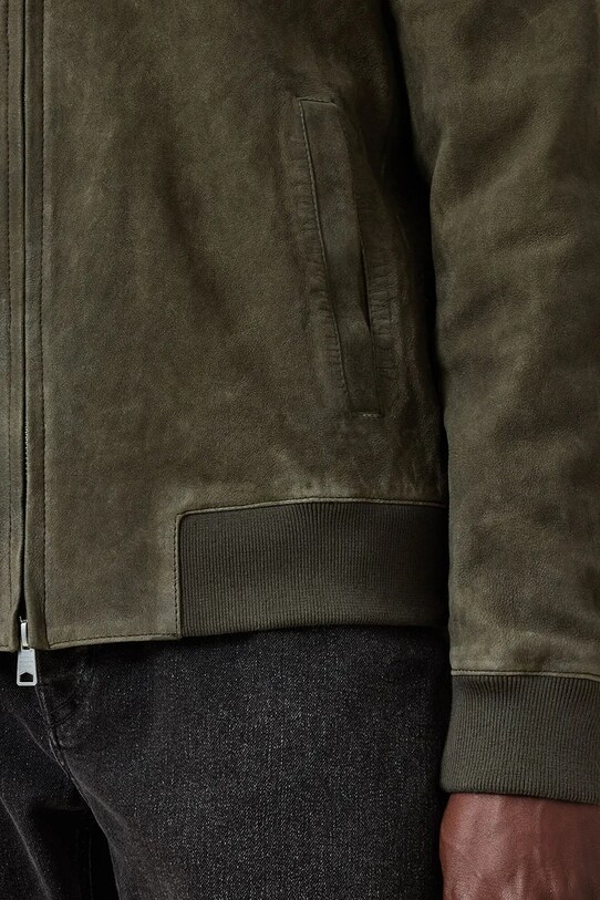 Îmbrăcăminte AllSaints geacă din piele întoarsă BUCKLEY M022LC verde