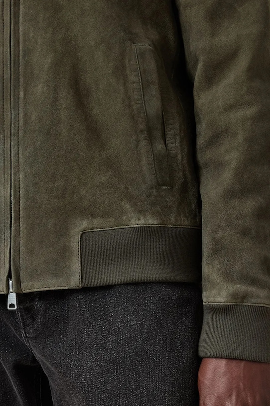 Îmbrăcăminte AllSaints geacă din piele întoarsă BUCKLEY M022LC verde