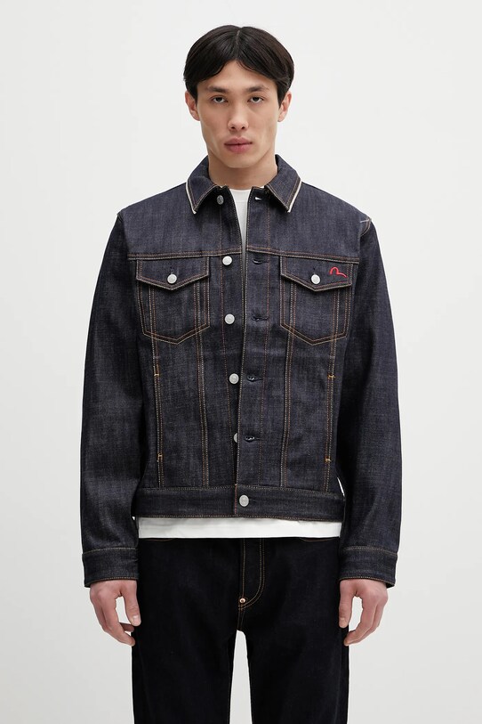 Evisu geacă jeans Classic Raw Denim necaptusit bleumarin 2ESHTM5DJ1042