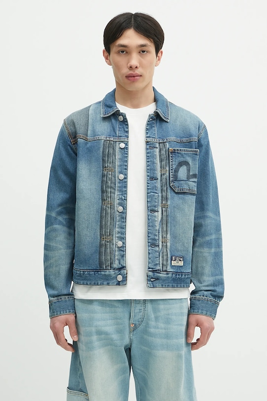 Džínová bunda Evisu 2-tone Denim w Inserted Daicock riflovina modrá 2ESHTM5DJ1041