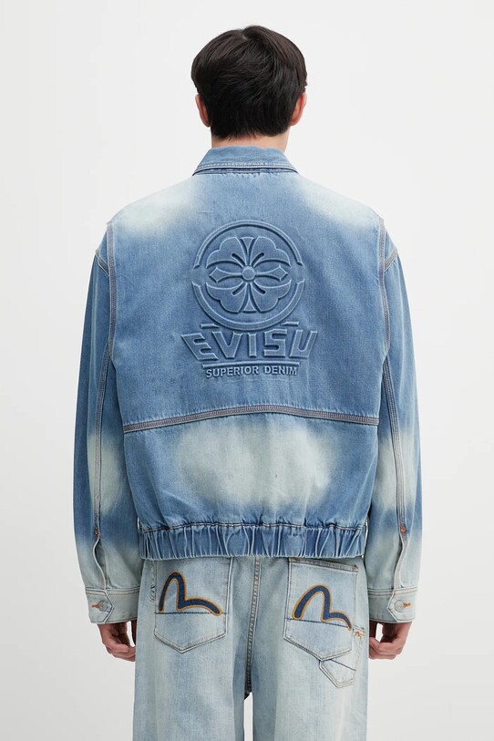 Odzież Evisu kurtka jeansowa Worker Denim w Emboss Kamon 2ESHTM5DJ1038 niebieski